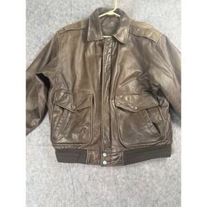 Roundtree & Yorke Mens Brown Leather Bomber Jacket Size M Classic Coat